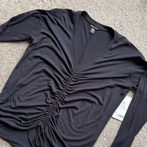 Athleta Black Gathered V-Neck Top